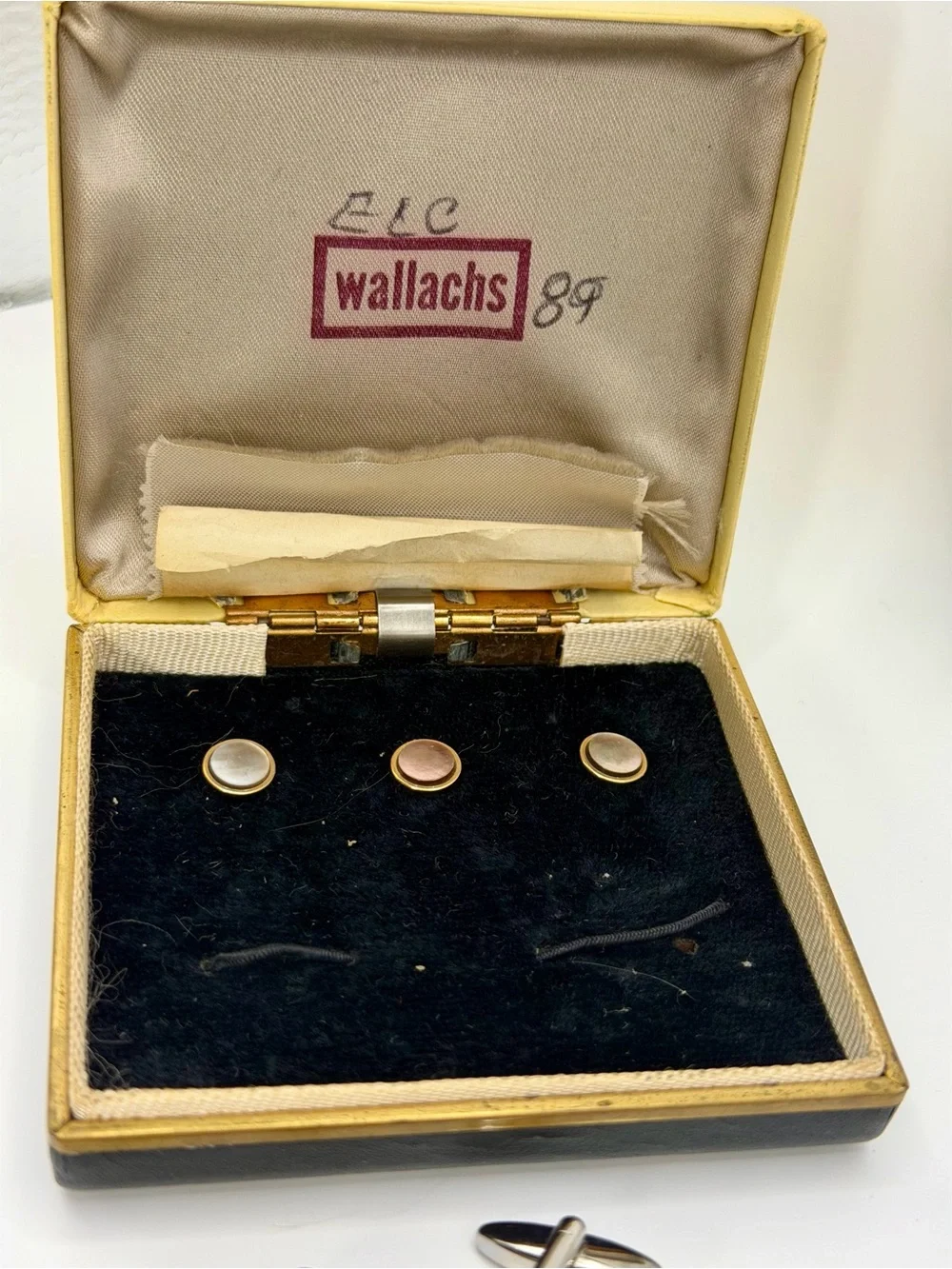Vintage Mens Cufflinks & Tie Clip Lot Mother of Pearl Tuxedo Studs, Wallachs Box